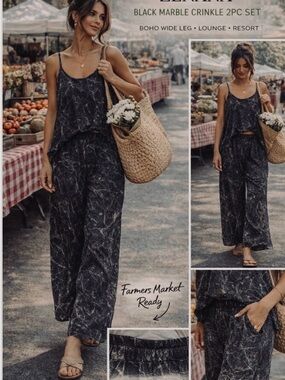 Zenana Woven Acid Crinkle Washed Cami & Pants 2 Piece Set